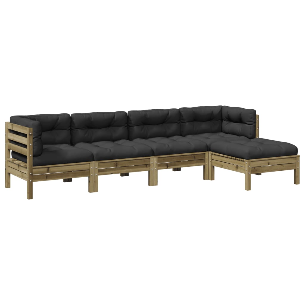 vidaXL 5 pcs conjunto sofás de jardim c/ almofadões pinho impregnado