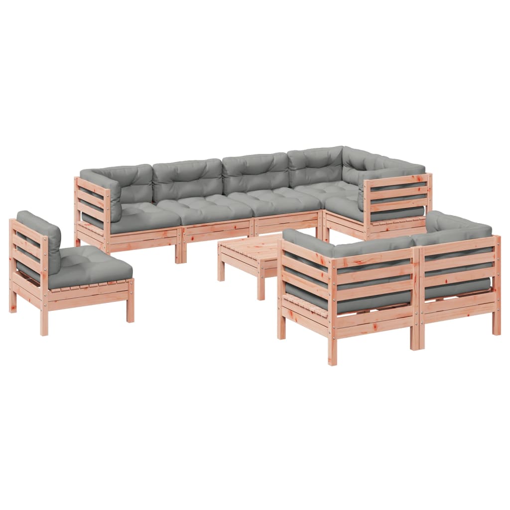 vidaXL 9 pcs conj. sofás jardim c/ almofadões madeira abeto-de-douglas