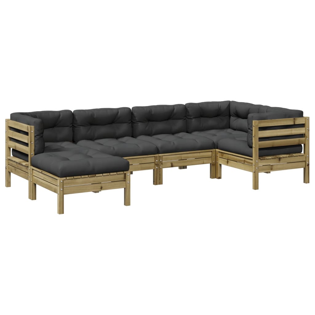 vidaXL 6 pcs conjunto sofás de jardim c/ almofadões pinho impregnado