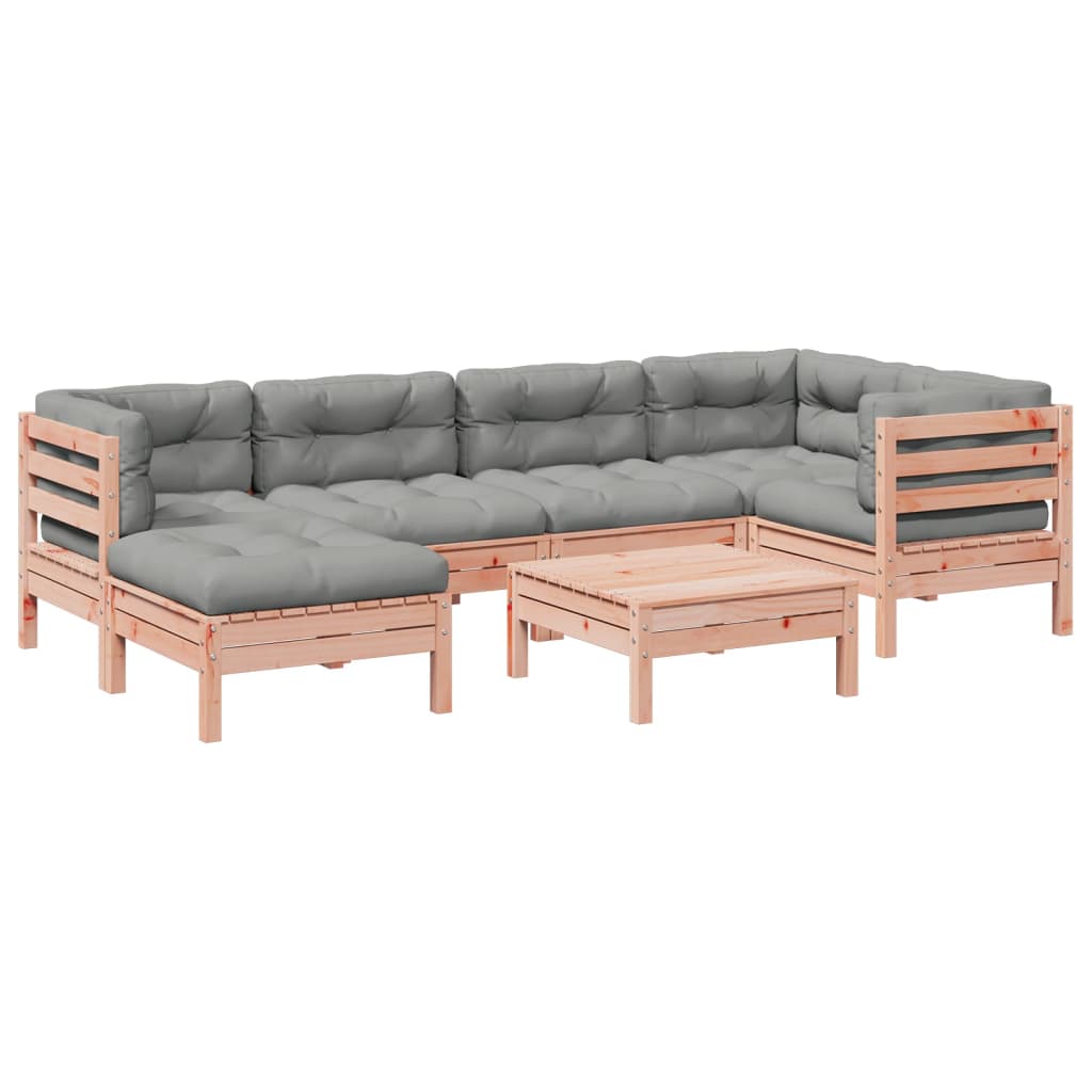 vidaXL 7 pcs conj. sofás jardim c/ almofadões madeira abeto-de-douglas