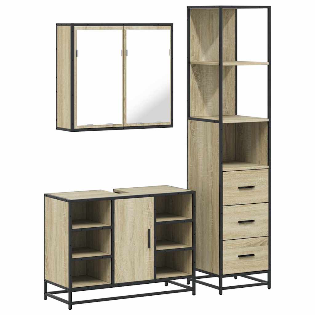 vidaXL 3 pcs conj. móveis casa banho derivados madeira carvalho sonoma