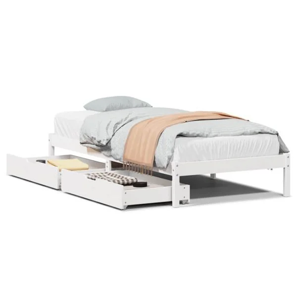 vidaXL Cama sem Colchão 75x190 cm Madeira de Pinho Maciça Branco - 8721102938108
