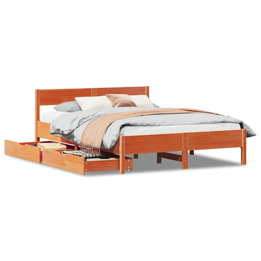 vidaXL Cama sem colchão 150x200 cm madeira pinho maciça castanho-mel