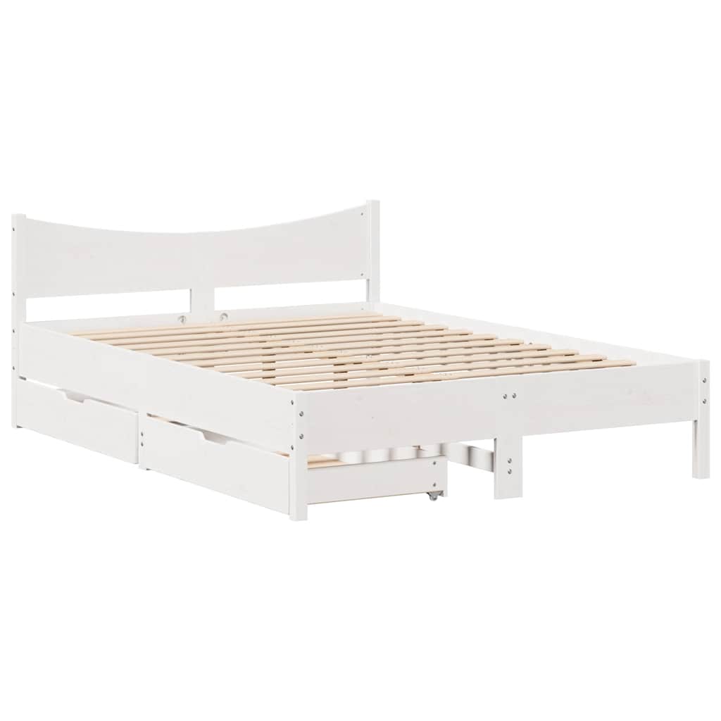 vidaXL Estrutura de cama c/ gavetas 150x200 cm pinho maciço branco
