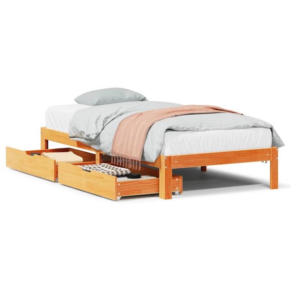 vidaXL Estrutura de Cama com Gavetas 90x200cm Pinho Maciço Castanho-mel - 2915913442