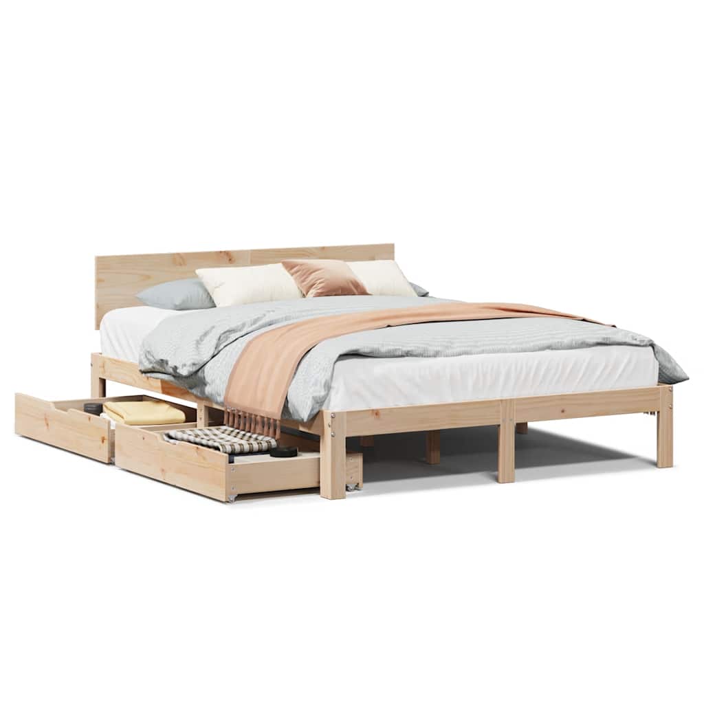 vidaXL Estrutura de cama c/ gavetas 140x200 cm madeira de pinho maciça