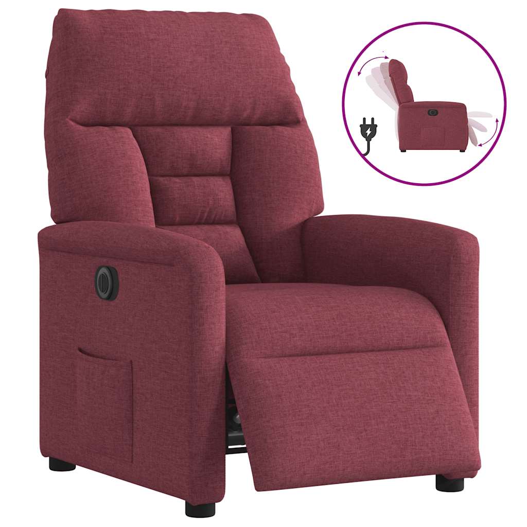 vidaXL Poltrona elétrica reclinável tecido vermelho tinto