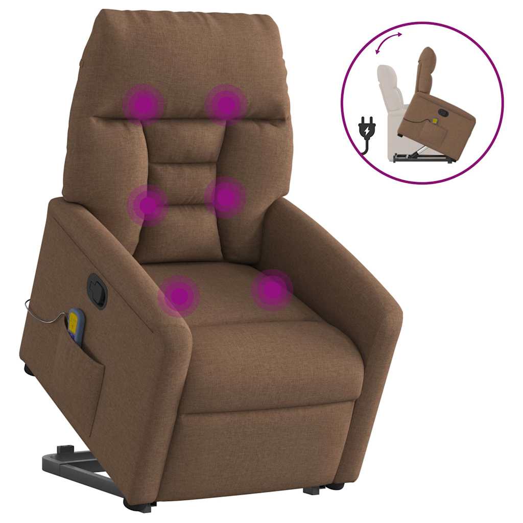 vidaXL Poltrona reclinável massagens tecido castanho