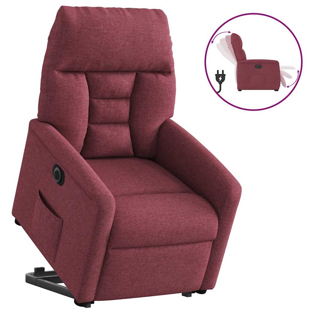 vidaXL Poltrona reclinável elevatória elétrica tecido vermelho-tinto