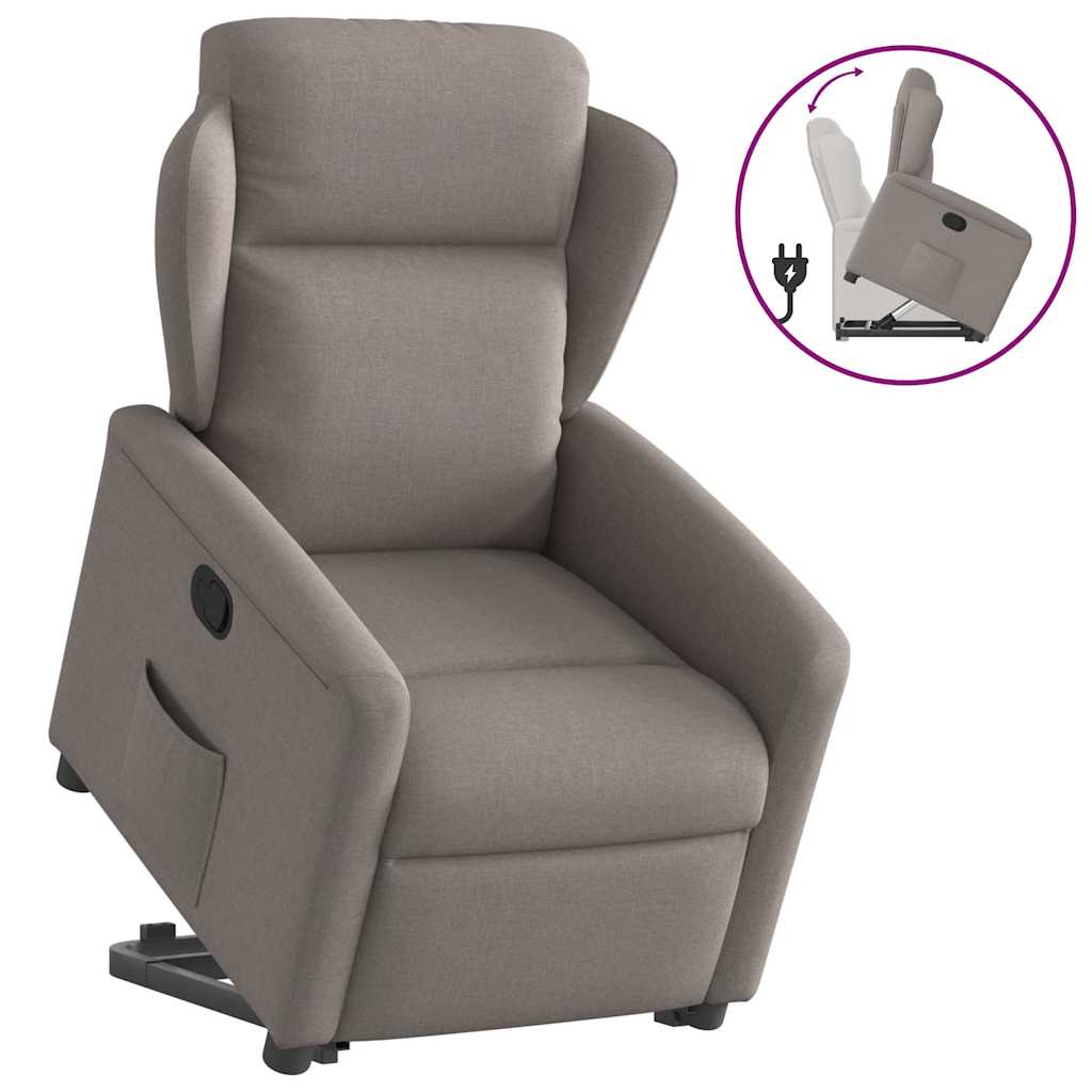 vidaXL Poltrona reclinável elevatória tecido cinzento-acastanhado