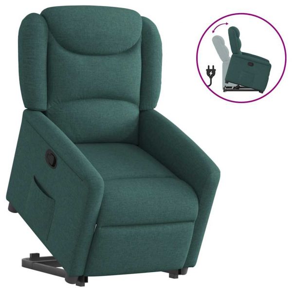 vidaXL Poltrona Reclinável Elevatória Tecido Verde-escuro - 3301089204