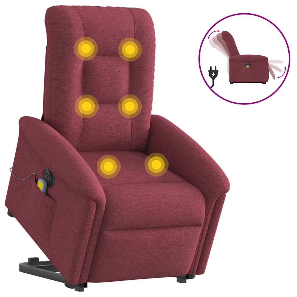 vidaXL Poltrona elevatória de massagens elétrica tecido vermelho tinto