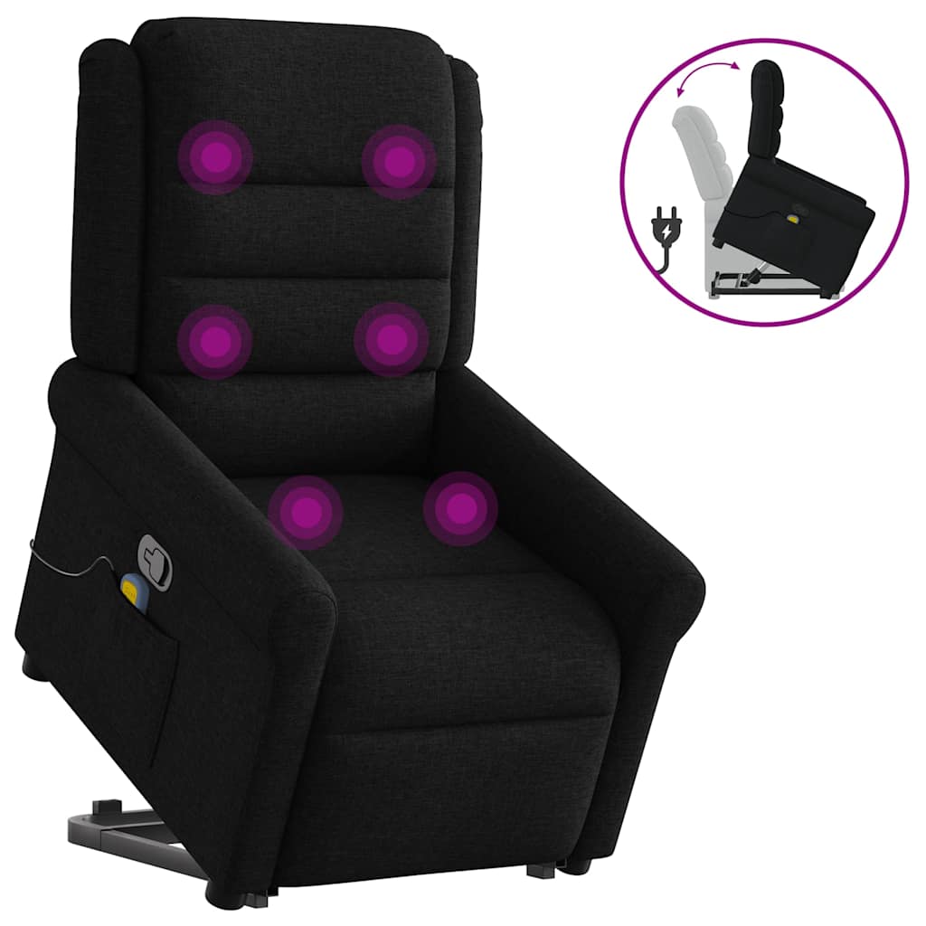 vidaXL Poltrona de massagens reclinável elevatória tecido preto