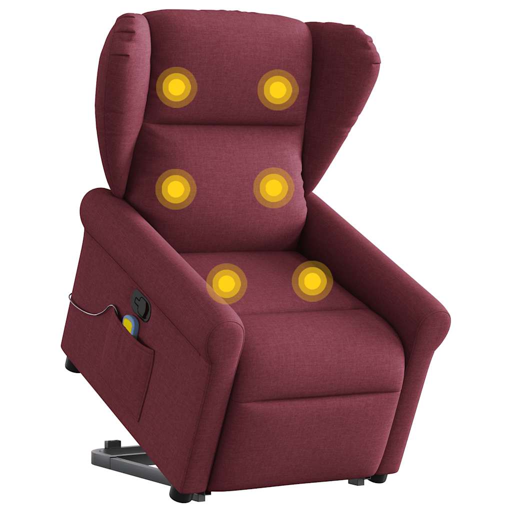 vidaXL Poltrona de massagens reclin. elevatória tecido vermelho tinto