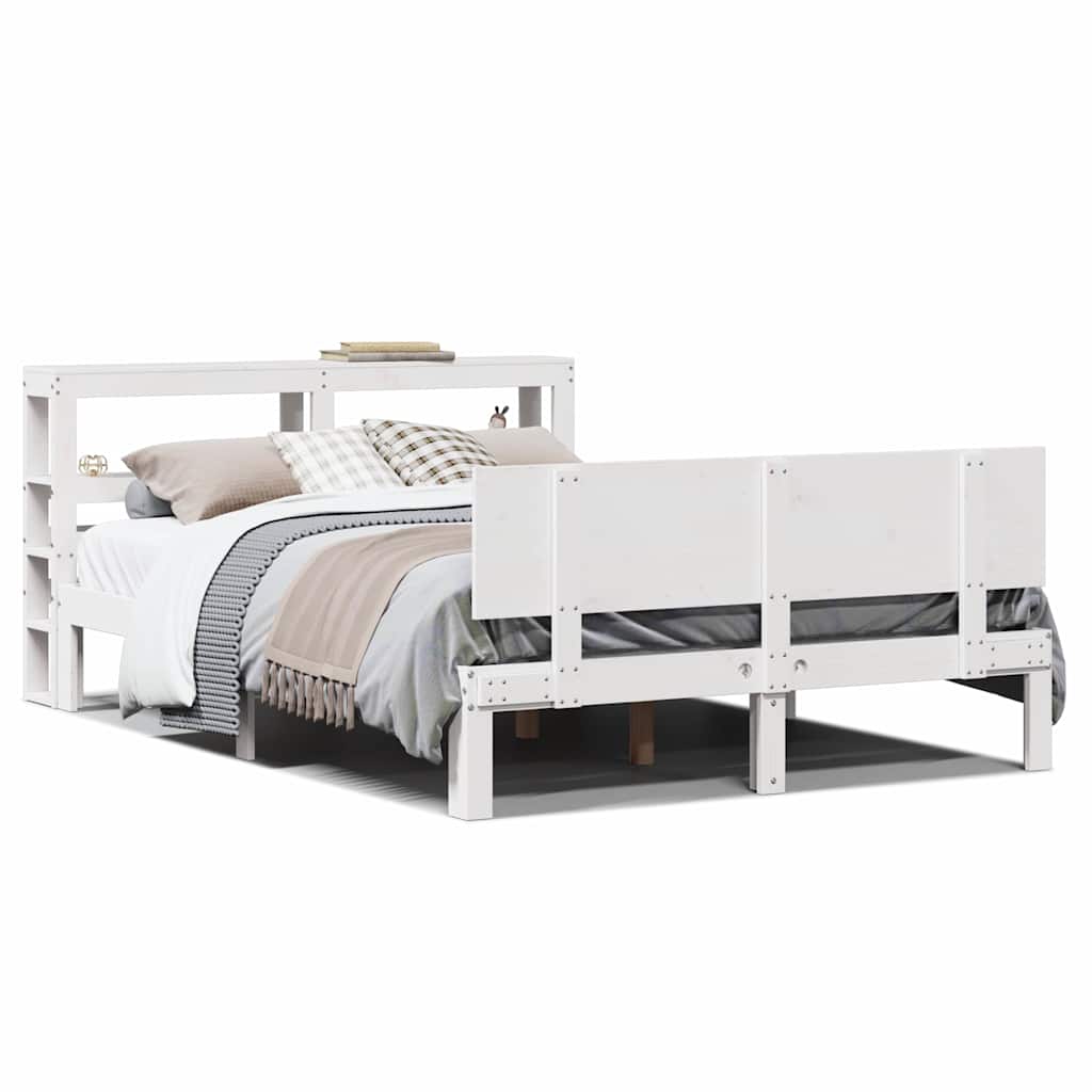 vidaXL Estrutura cama c/ cabeceira 135x190 cm pinho maciço branco