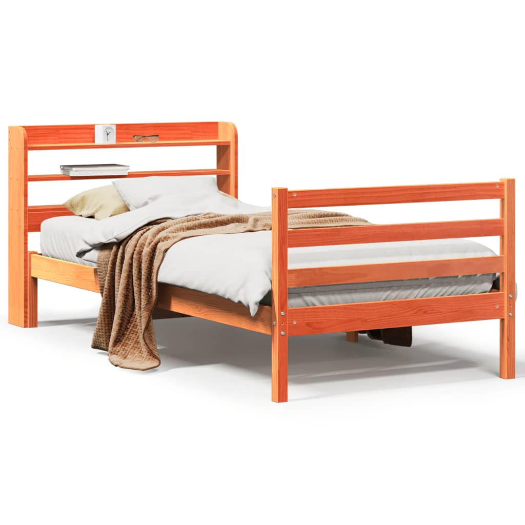 vidaXL Cama sem colchão 75x190 cm madeira de pinho maciça castanho-mel