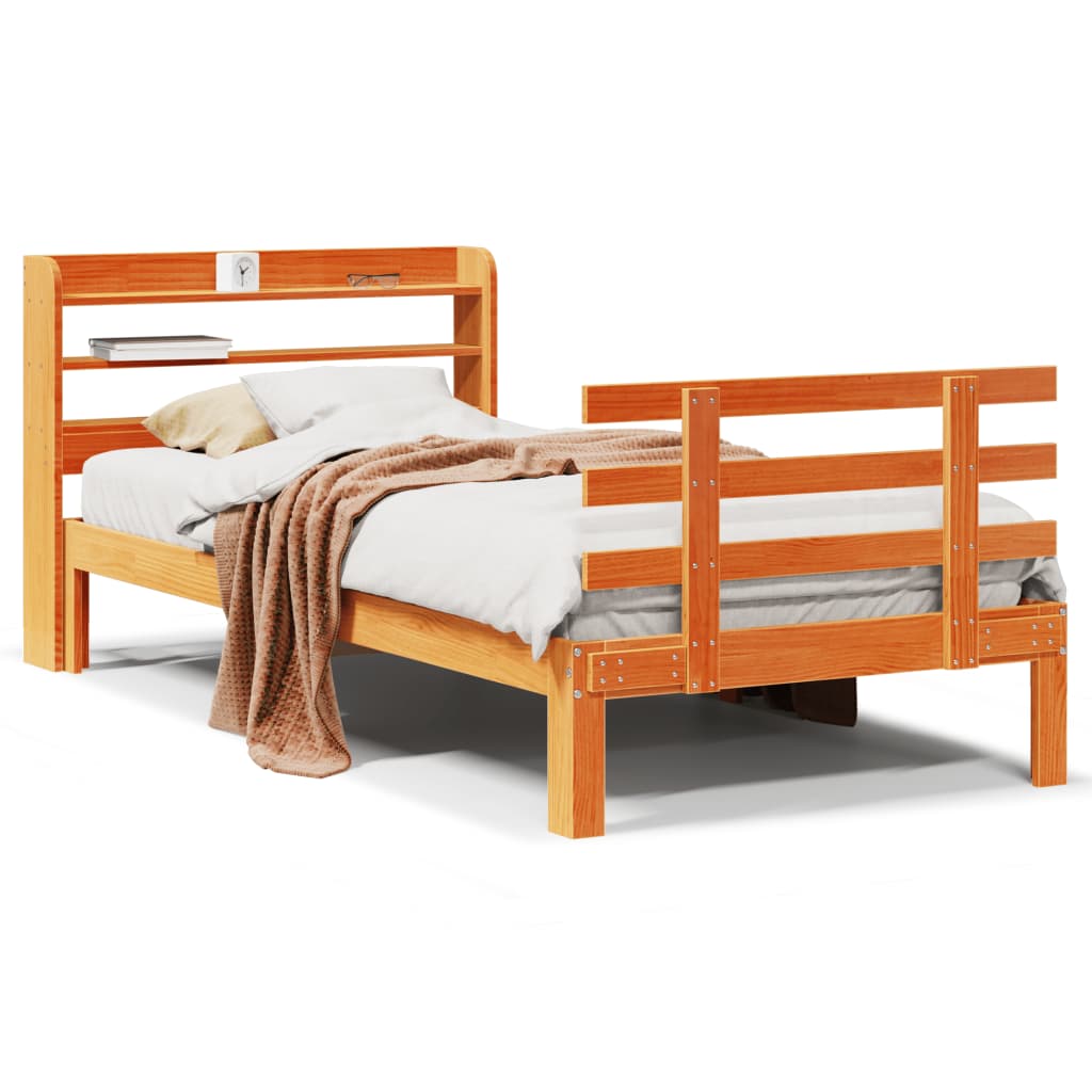 vidaXL Estrutura cama c/ cabeceira 75x190 cm pinho maciço castanho-mel