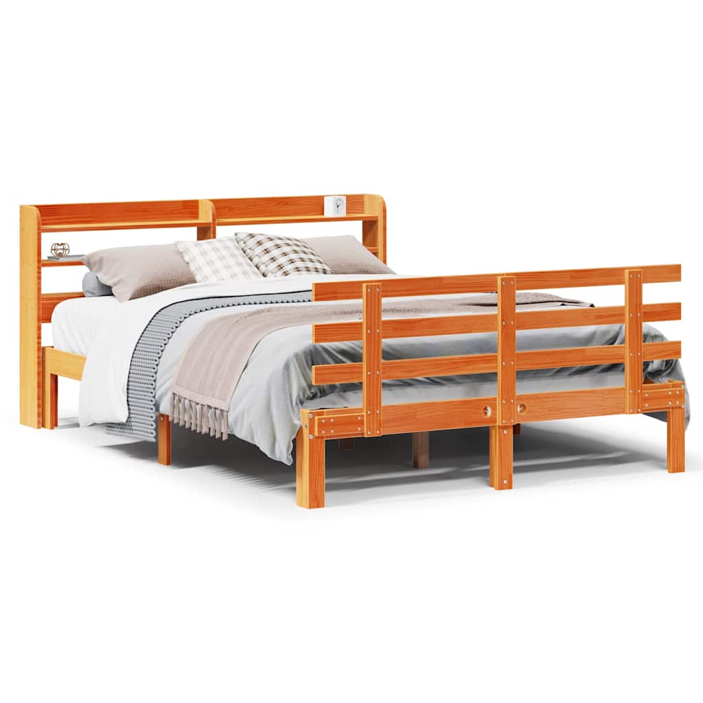 vidaXL Estrutura cama c/ cabeceira 150x200cm pinho maciço castanho-mel