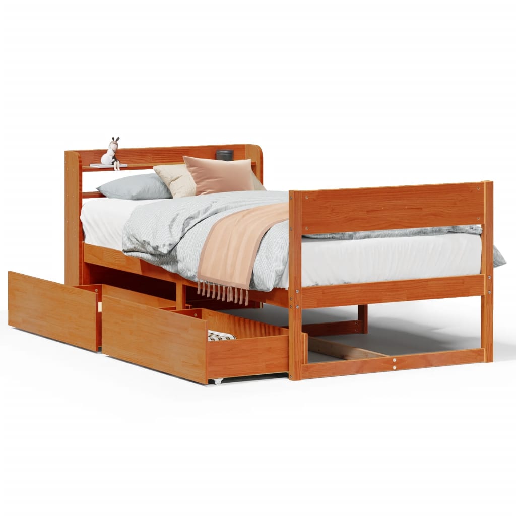 vidaXL Cama sem colchão 100x200 cm pinho maciço castanho-mel