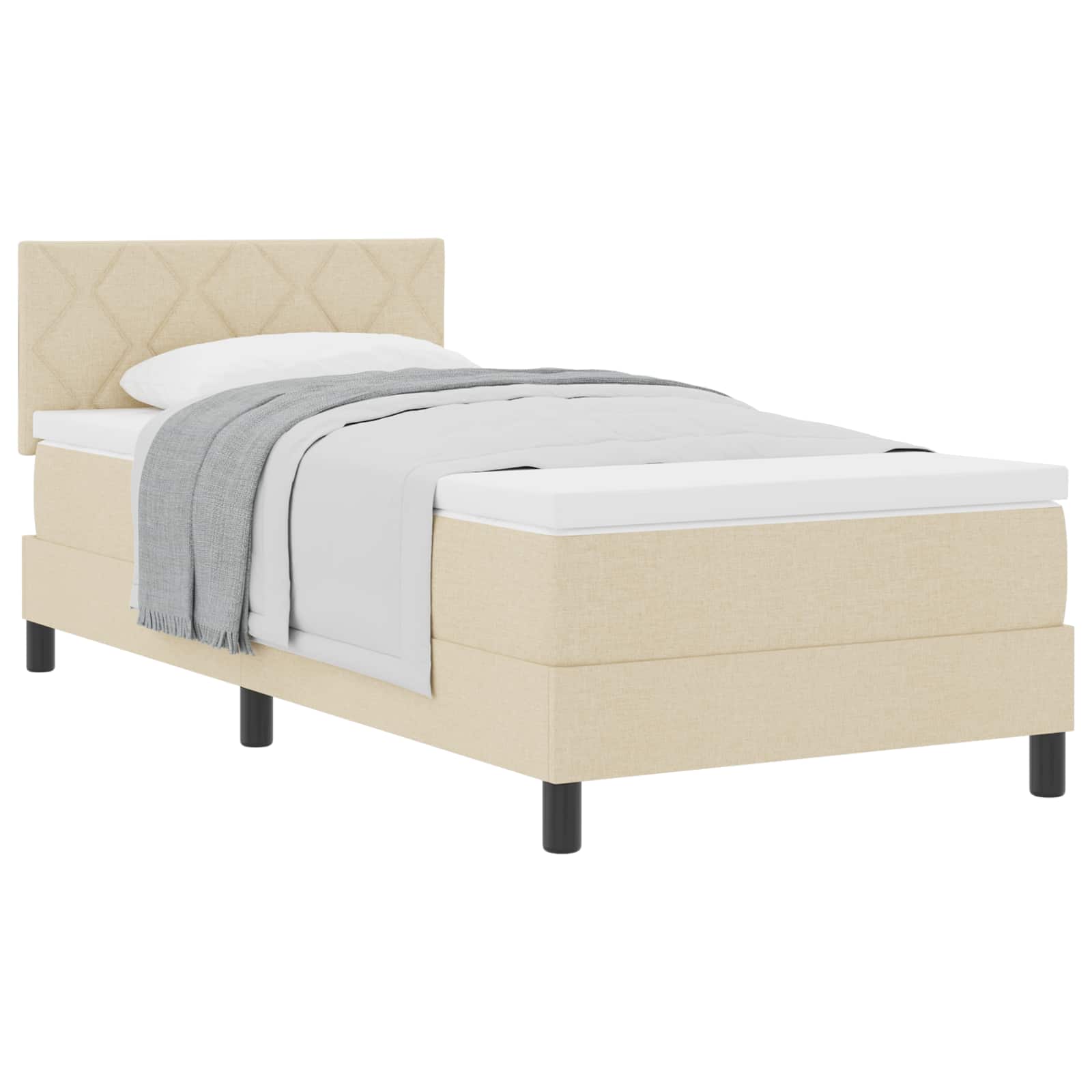 vidaXL Cama Box com cabeceira Manual Creme 90 x 190 cm tecido