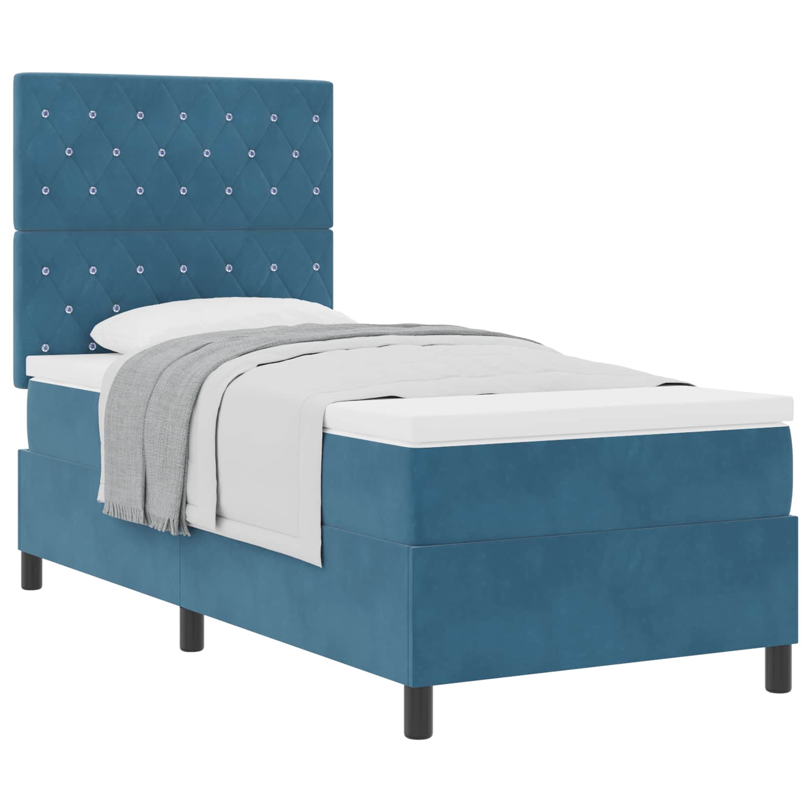 vidaXL Cama Box com colchão Azul Escuro 90 x 200 cm Veludo