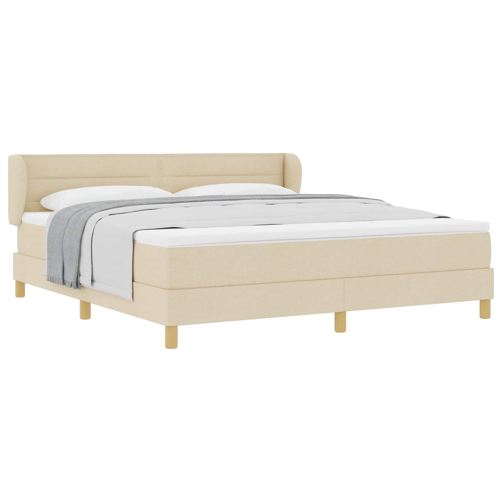 vidaXL Cama Box com colchão com cabeceira Creme 180 x 200 cm tecido