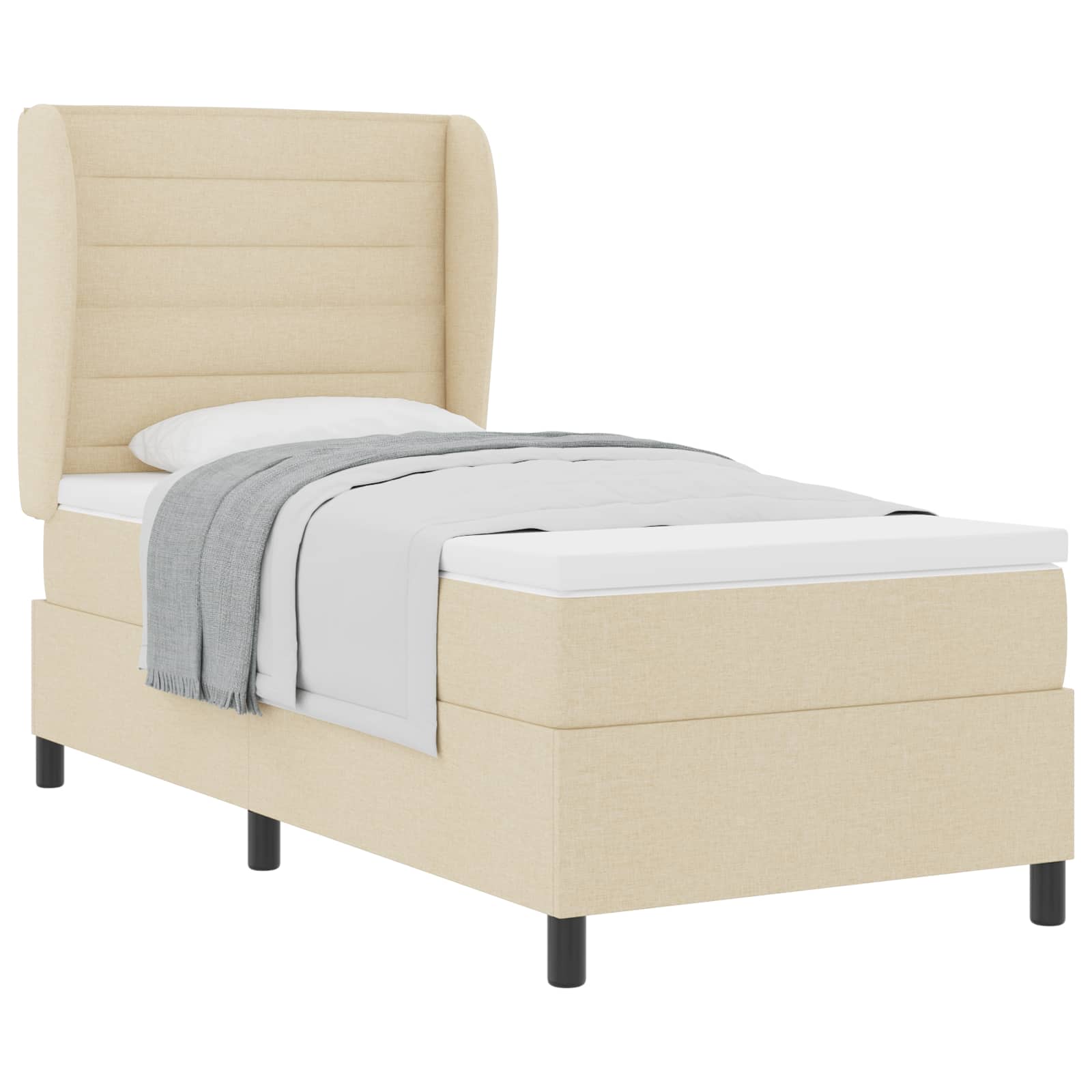 vidaXL Cama Box com colchão com cabeceira Creme 90 x 200 cm tecido