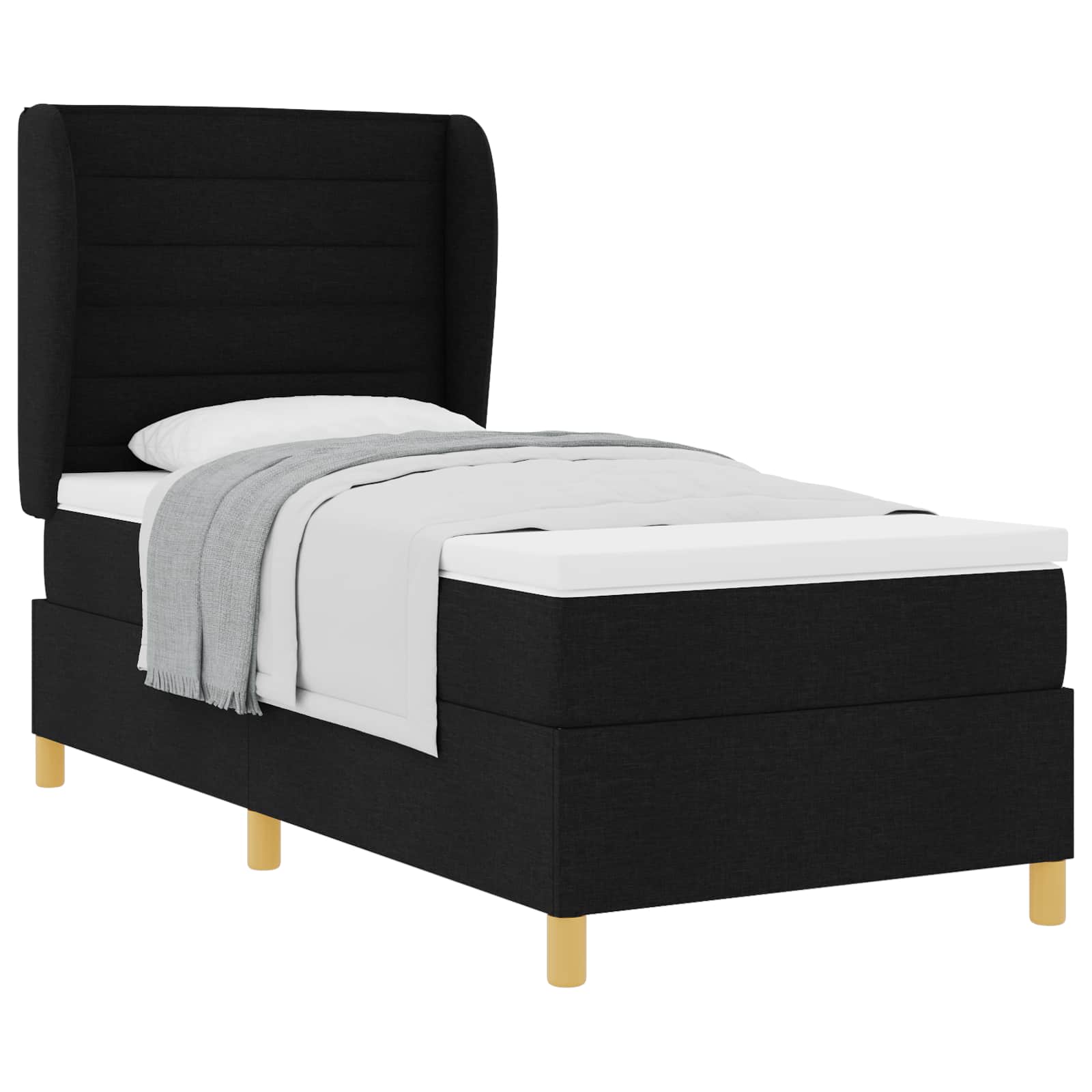 vidaXL Cama Box com colchão com cabeceira Preto 190 x 90 cm tecido