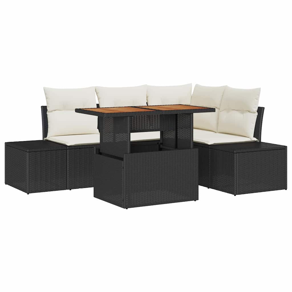 vidaXL Conjunto de Sofá de Jardim com almofada 5 pcs Preto e Creme
