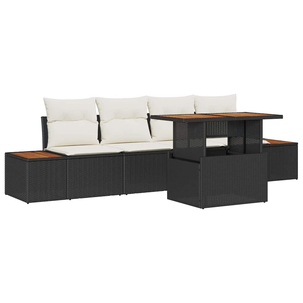 vidaXL Conjunto de Jantar para Jardim com almofada 5 pcs Preto e Bege