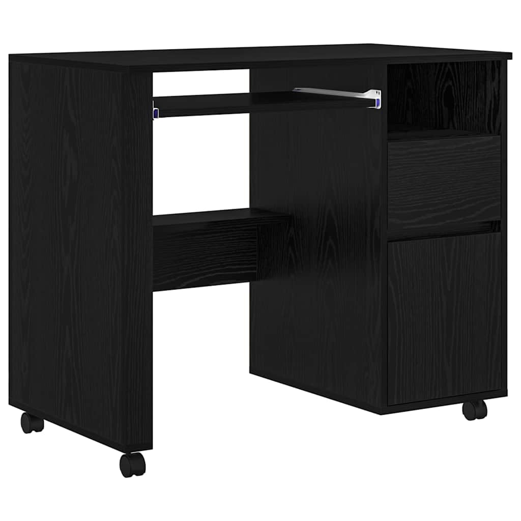 vidaXL Mesa com Rodas com gaveta Carvalho Preto 91 x 50 x 77 cm