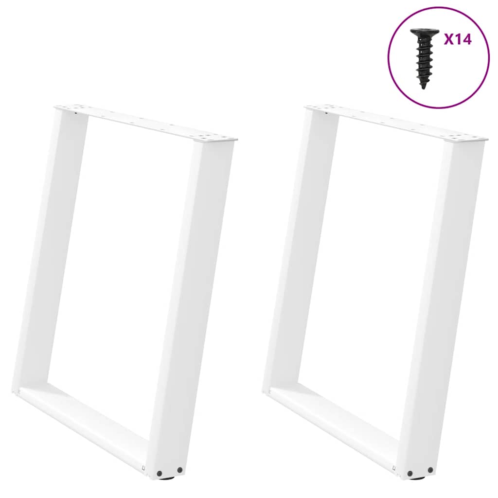 vidaXL Pés de mesa de jantar em forma de U, 2 peças, branco, 70 x (72-73) cm, aço