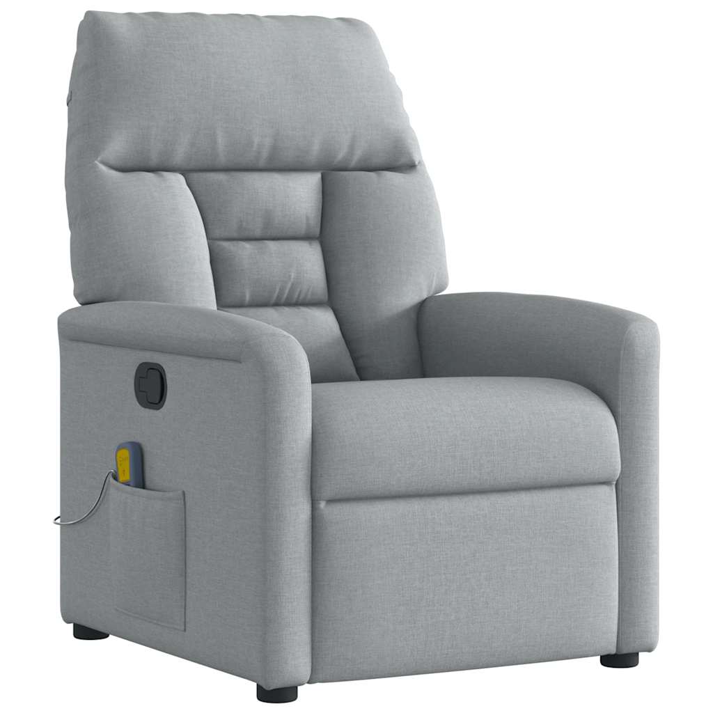 vidaXL Poltrona de massagens reclinável tecido cinzento-claro