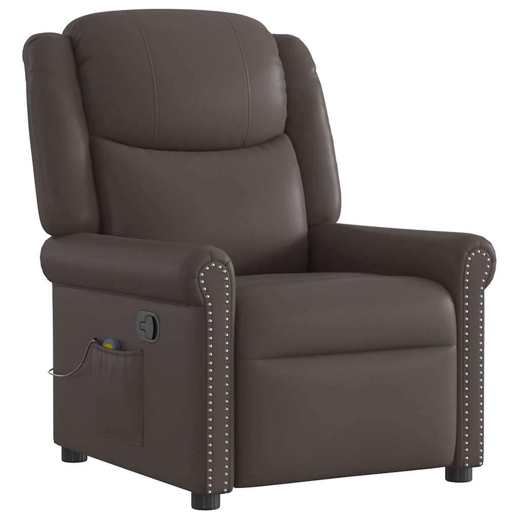 vidaXL Poltrona massagens couro artificial castanho brilhante