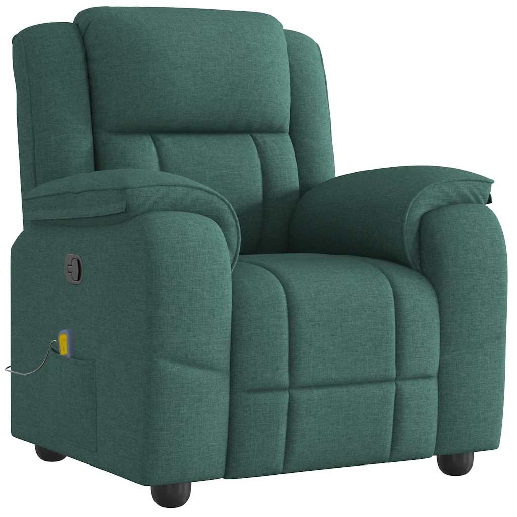 vidaXL Poltrona de massagens reclinável tecido verde-escuro