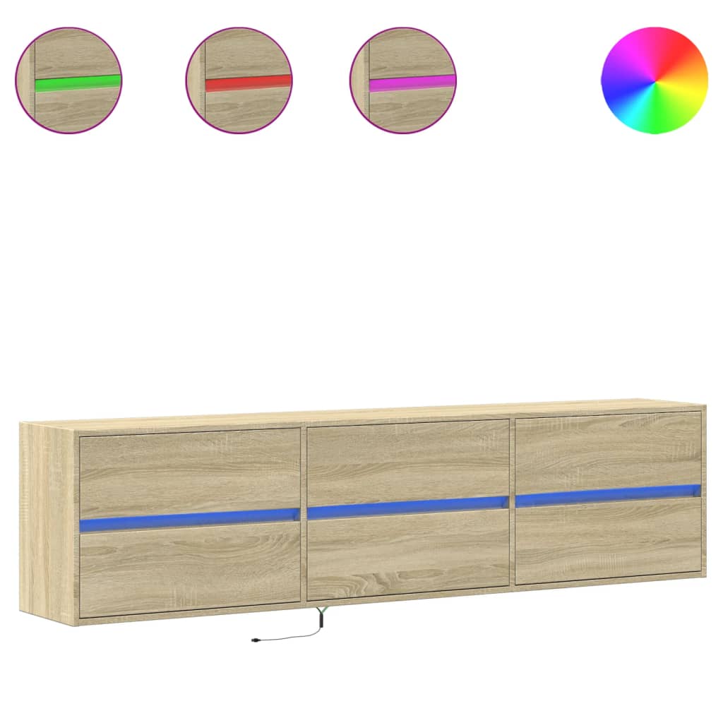 vidaXL Móvel de parede p/ TV c/ luzes LED 180x31x45 cm carvalho sonoma