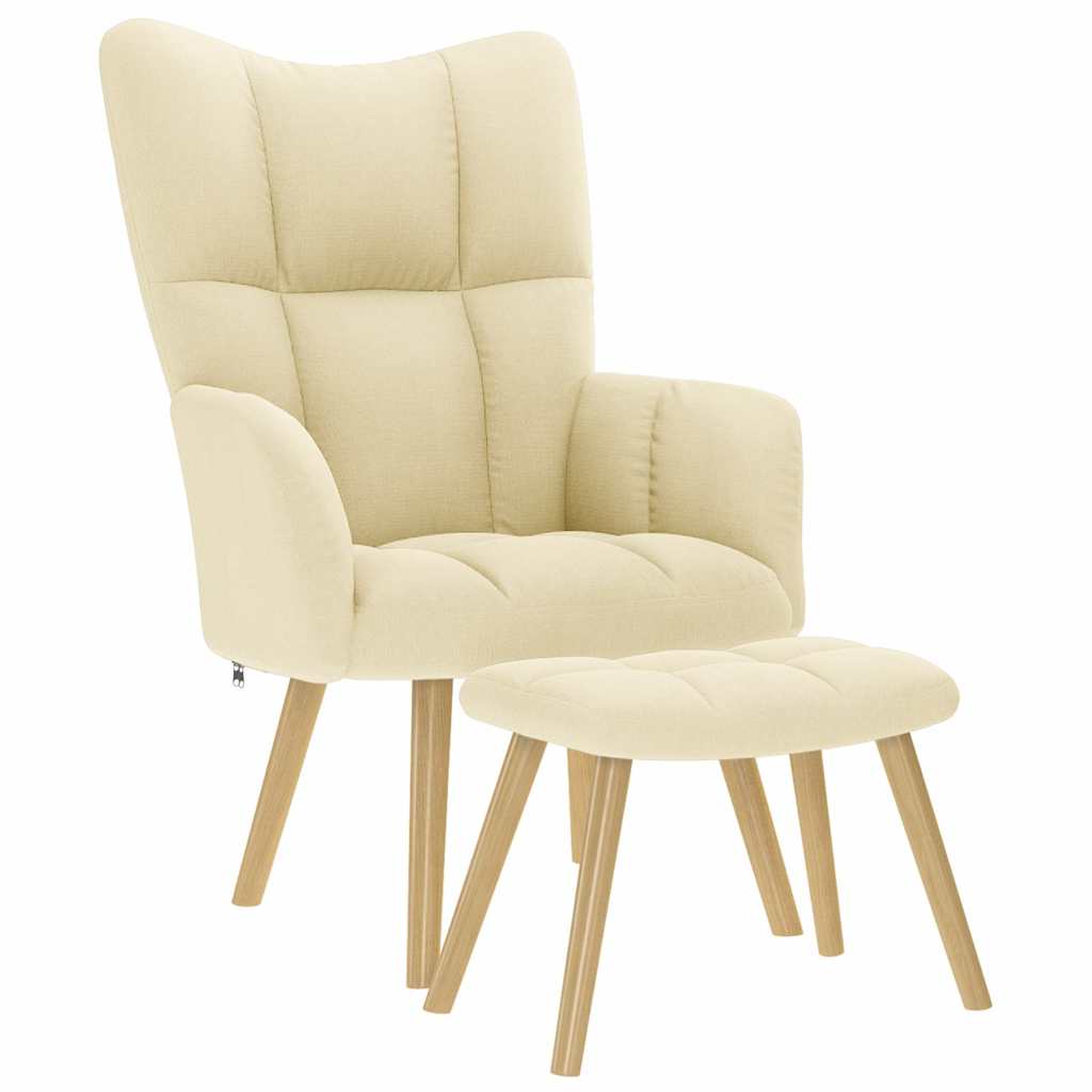vidaXL Cadeira de descanso com banco p/ pés tecido cor creme