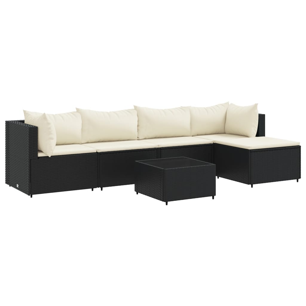 vidaXL 5 pcs conjunto lounge de jardim c/ almofadões vime PE preto
