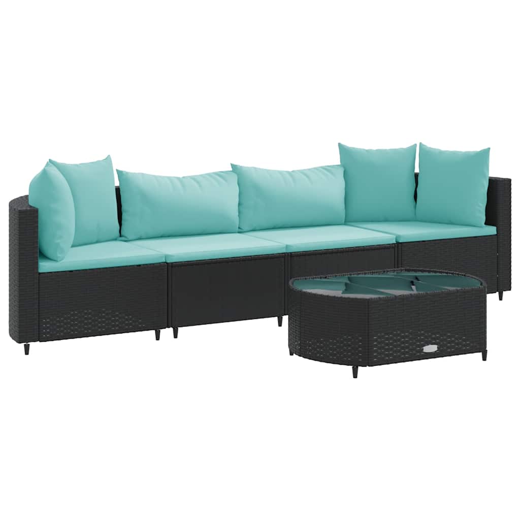 vidaXL 5 pcs conjunto sofás de jardim com almofadões vime PE preto