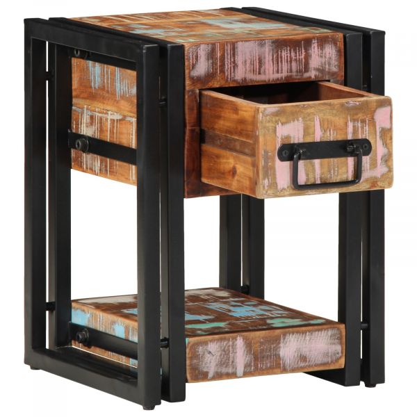 vidaXL Gabinete de Cabeceira Multicolorido Madeira Recuperada Sólida, Ferro - 2237612239