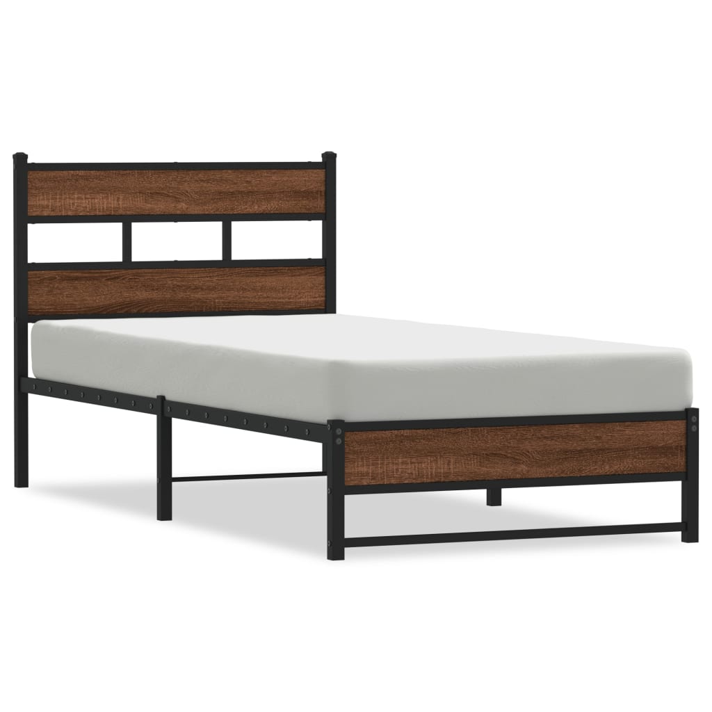vidaXL Estrutura de cama sem colchão 75x190 cm metal carvalho castanho