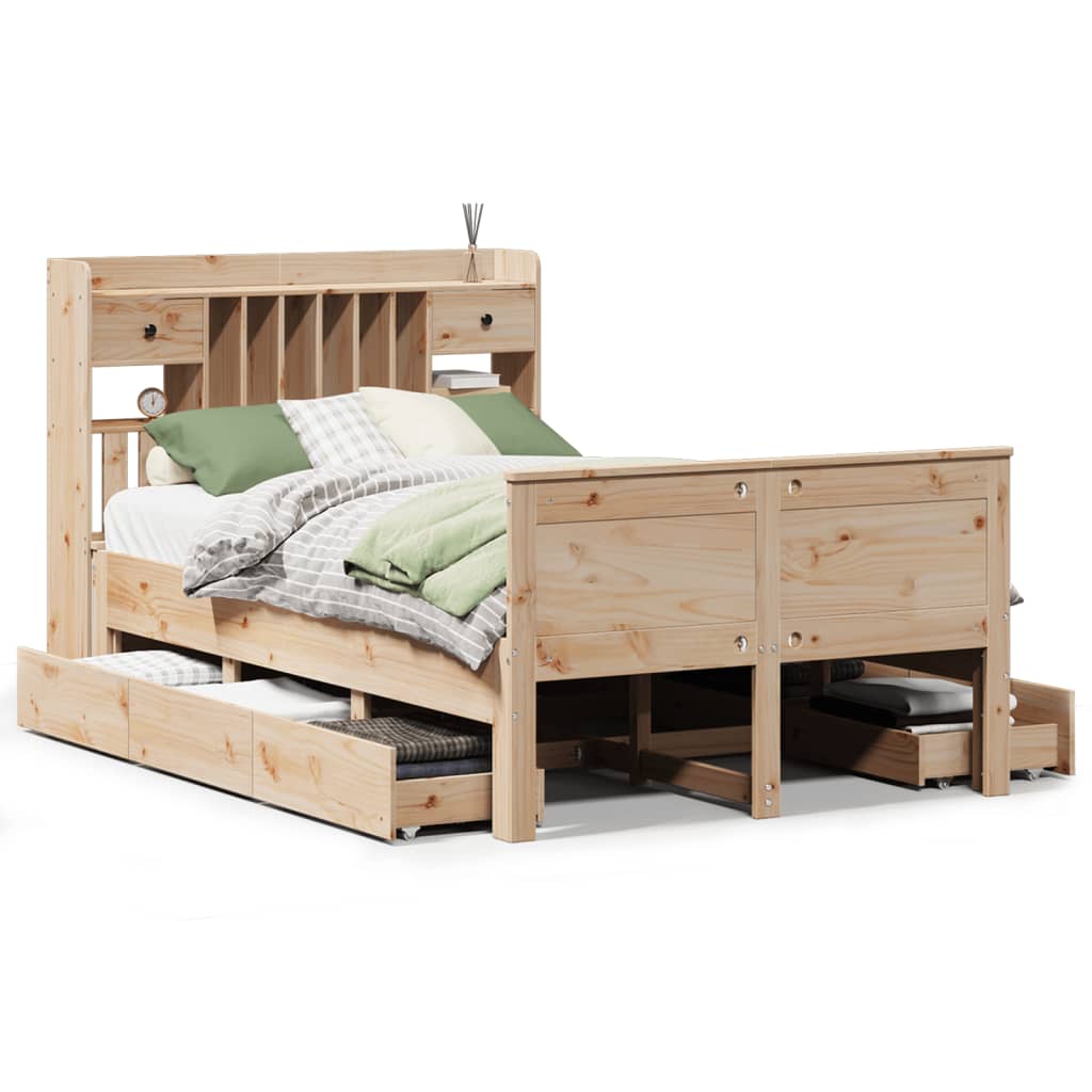 vidaXL Cama com estante sem colchão 135x190 cm pinho maciço