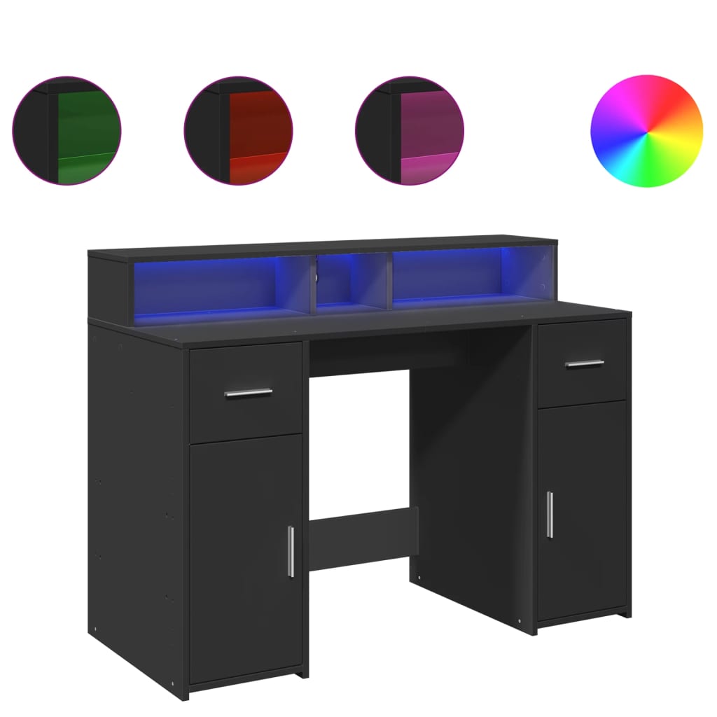 vidaXL Secretária c/ luzes LED 120x55x91 cm derivados de madeira preto