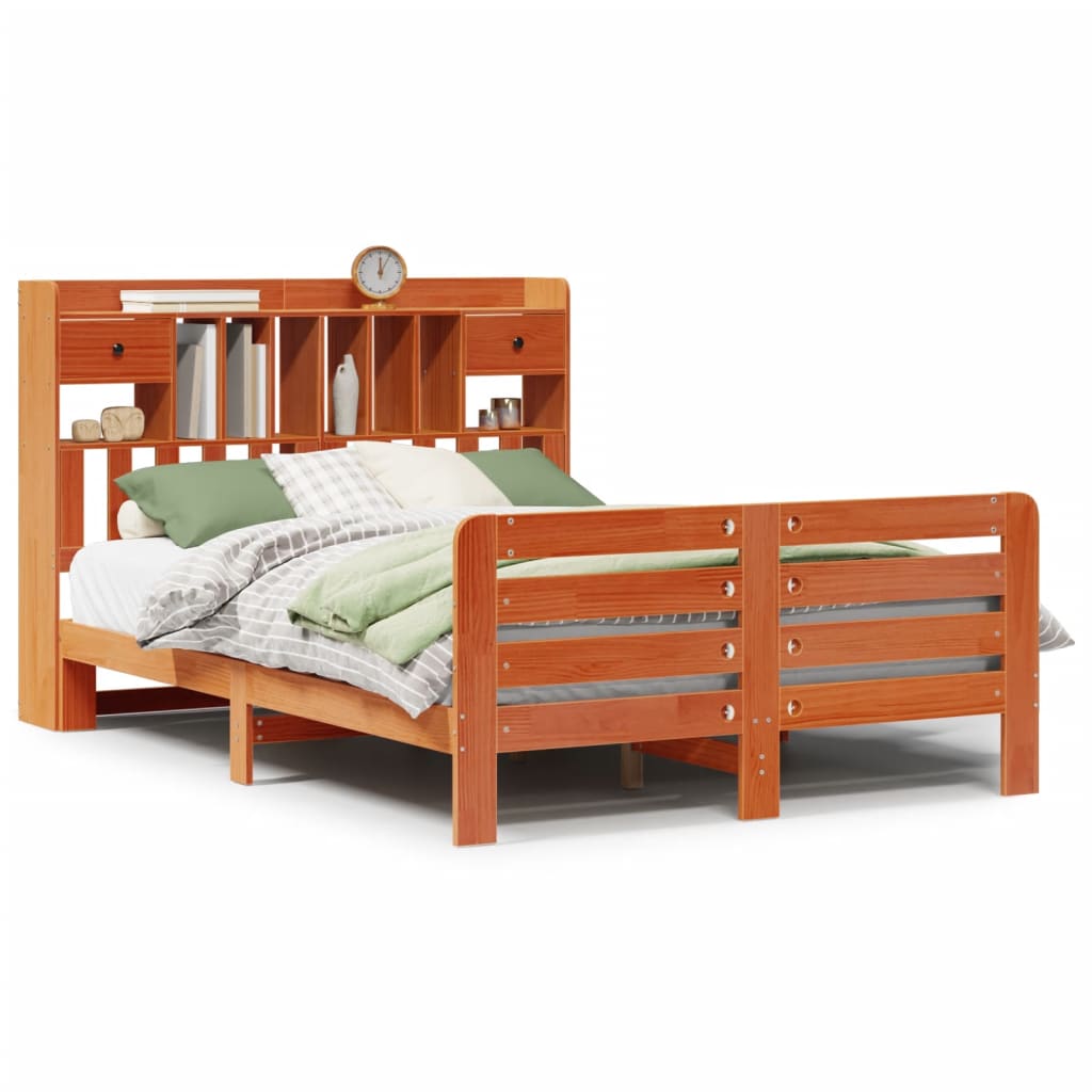 vidaXL Cama com estante sem colchão 160x200 cm pinho maciço