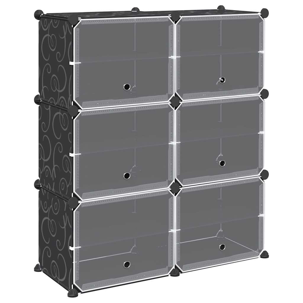 vidaXL Organizador de arrumação com 6 cubos e portas PP preto