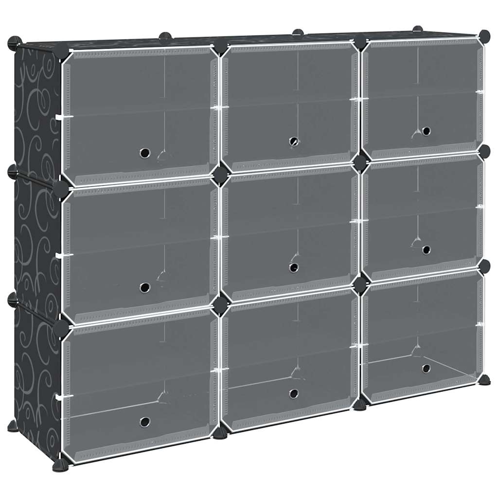vidaXL Organizador de arrumação com 9 cubos e portas PP preto