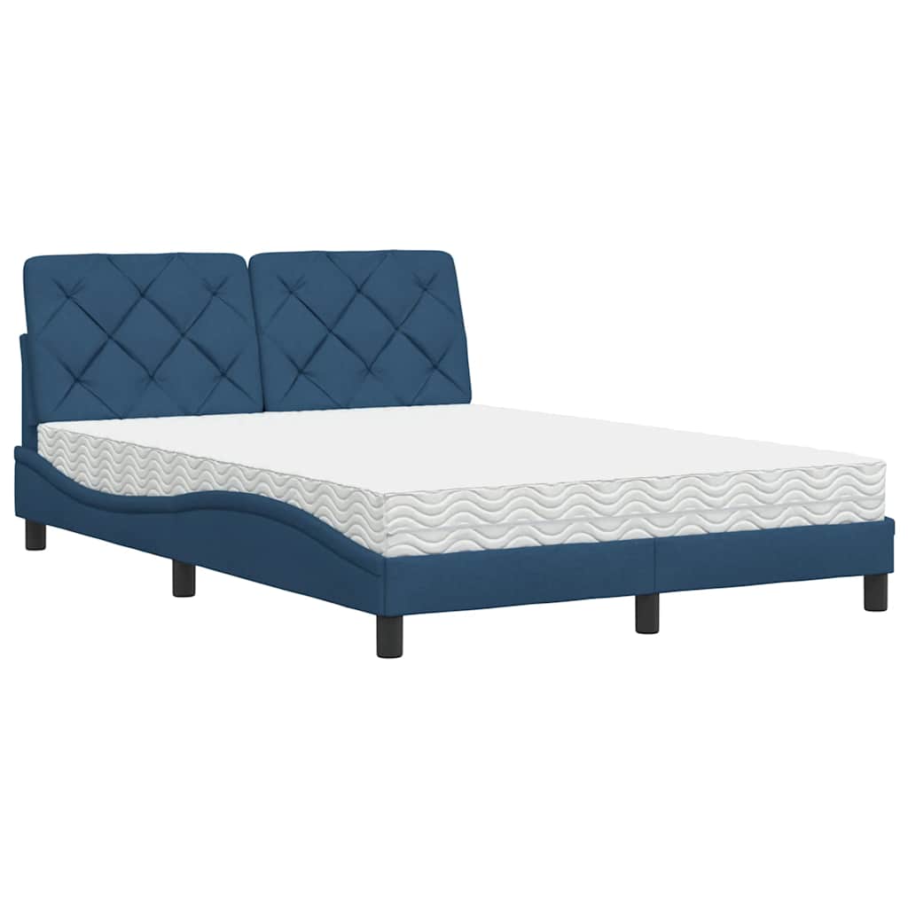 vidaXL Cama com colchão 120x200 cm tecido azul