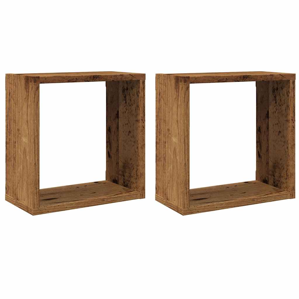 vidaXL Prateleiras de parede cubos 2 pcs deriv. madeira madeira velha