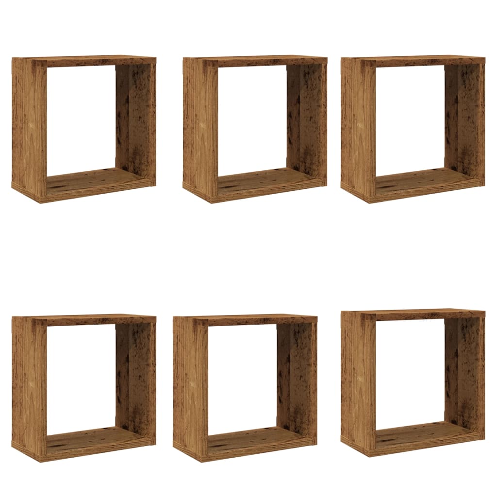 vidaXL Prateleiras de parede cubos 6 pcs deriv. madeira madeira velha