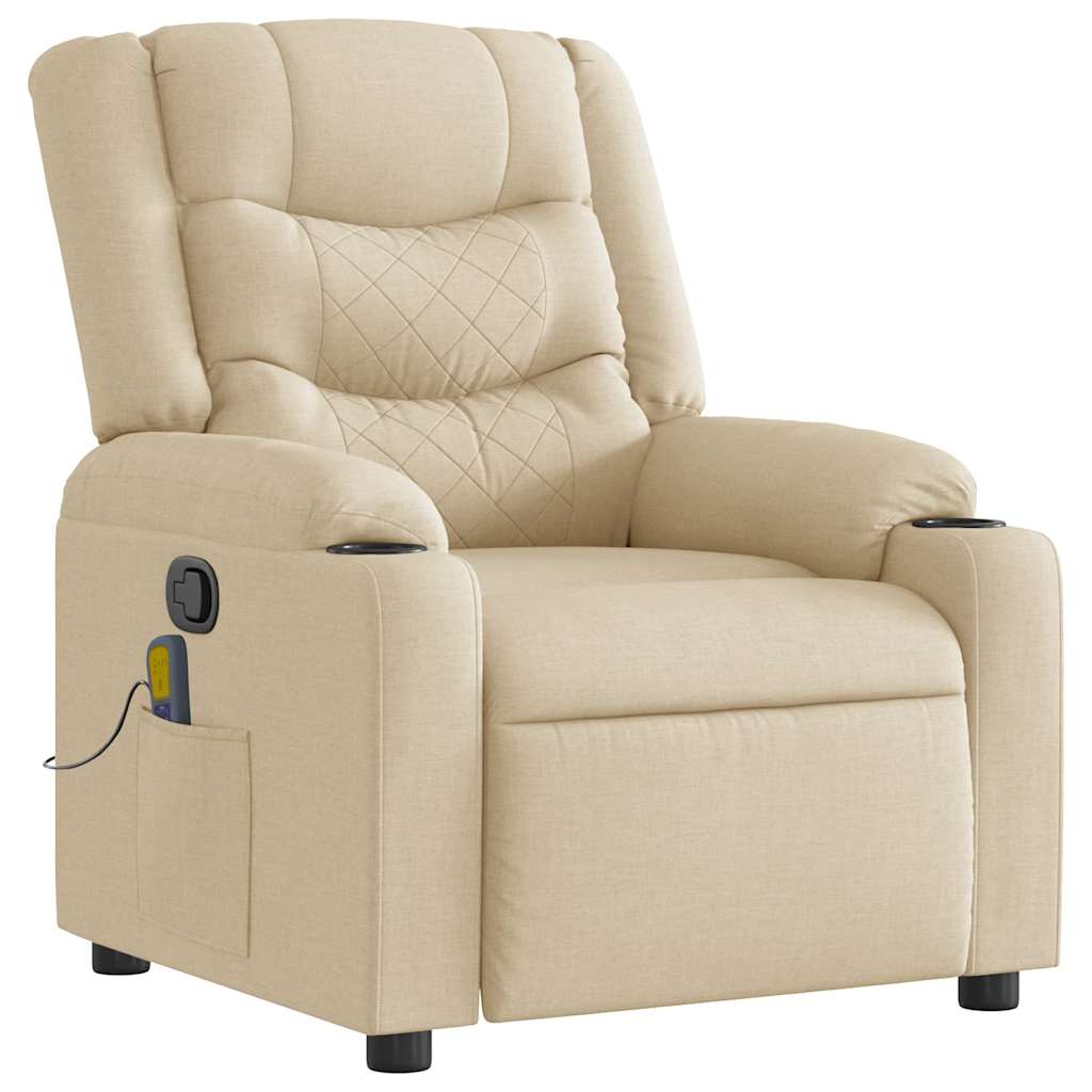 vidaXL Poltrona de massagens reclinável tecido cor creme